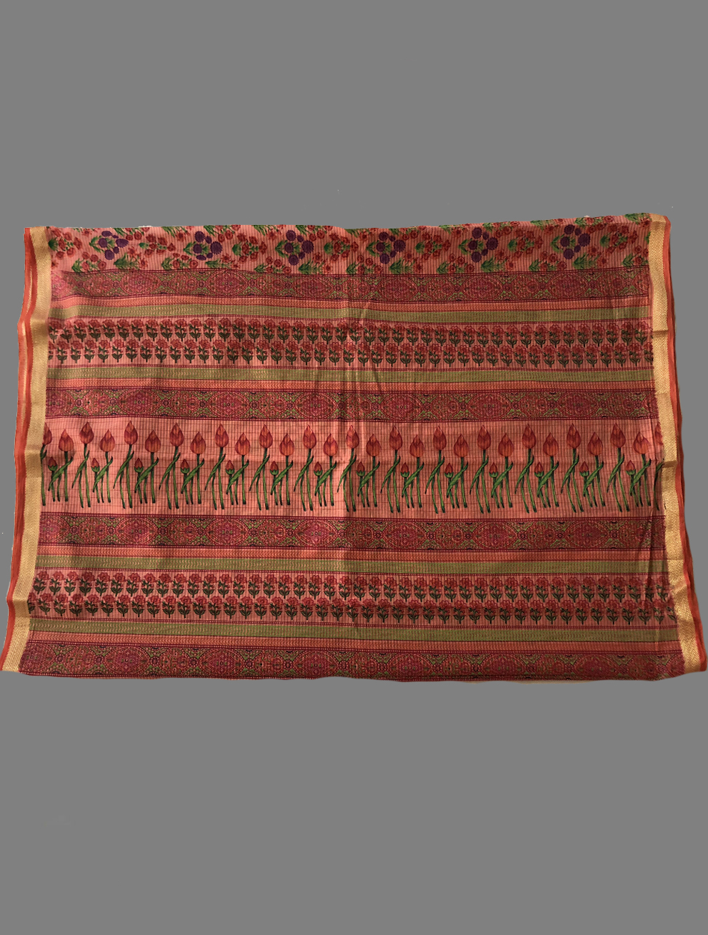 Different Colors Golden Border Flower Print Saree