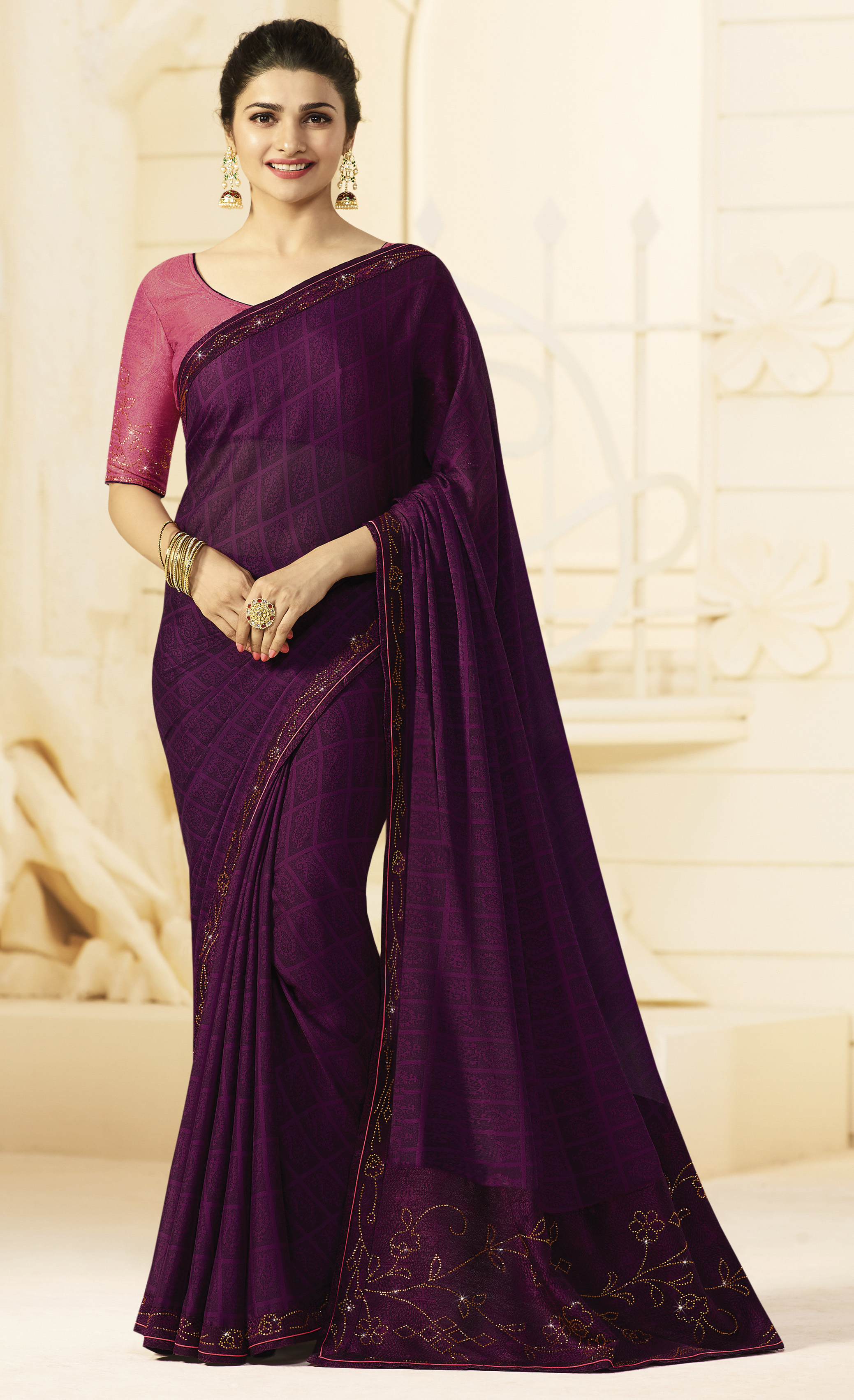 As Per Image Designer Plain Saree