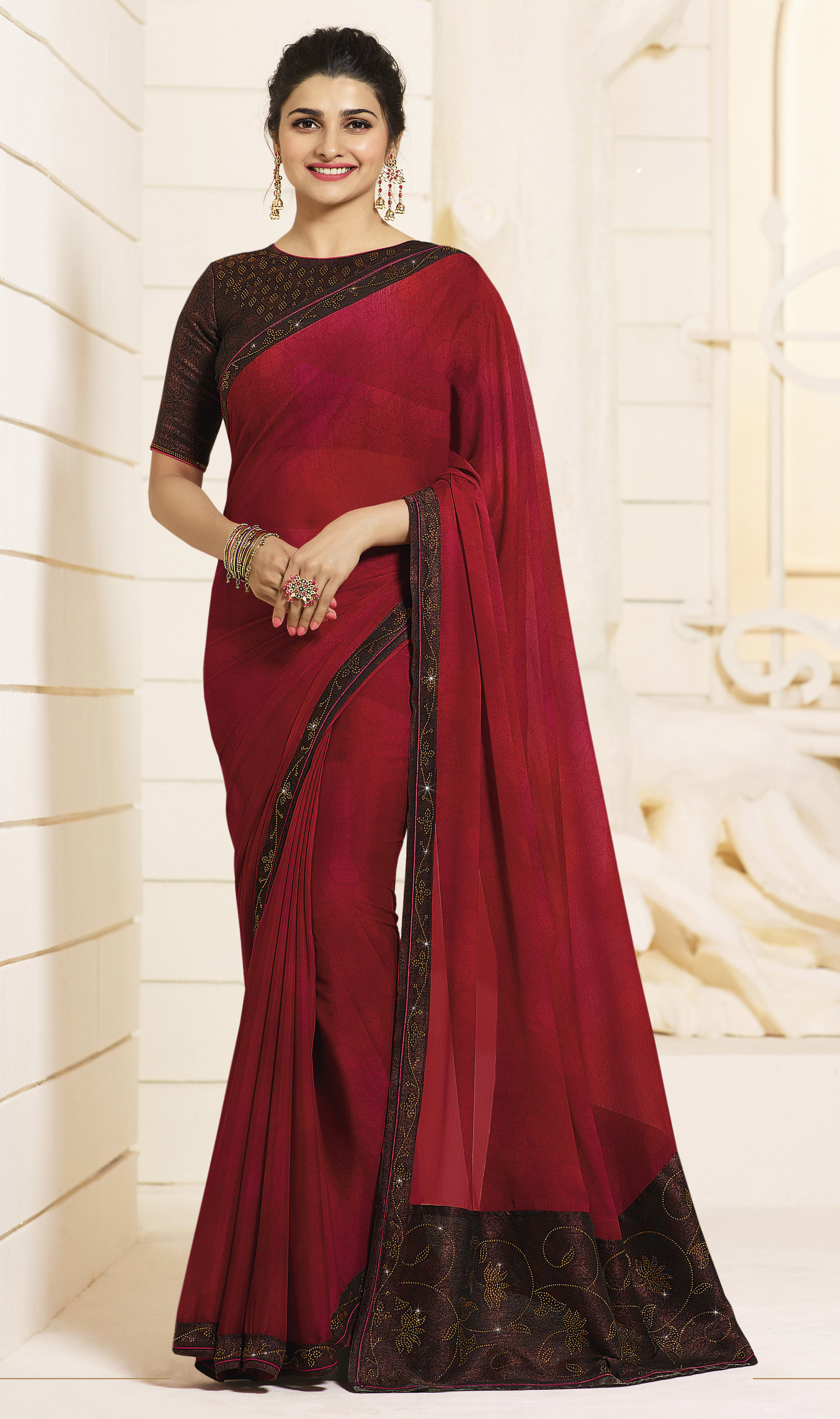 As Per Image Designer Plain Saree