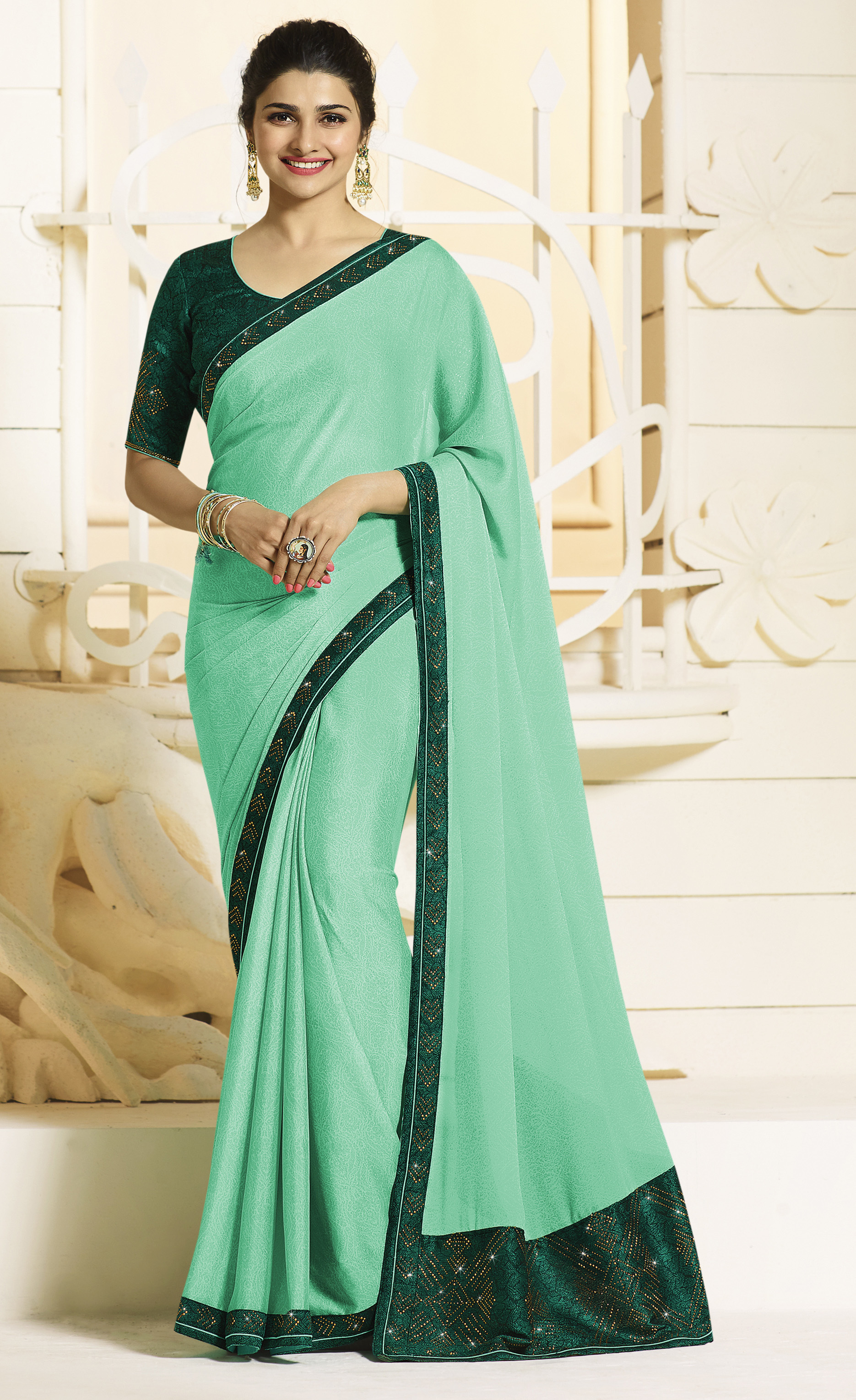 As Per Image Designer Plain Saree