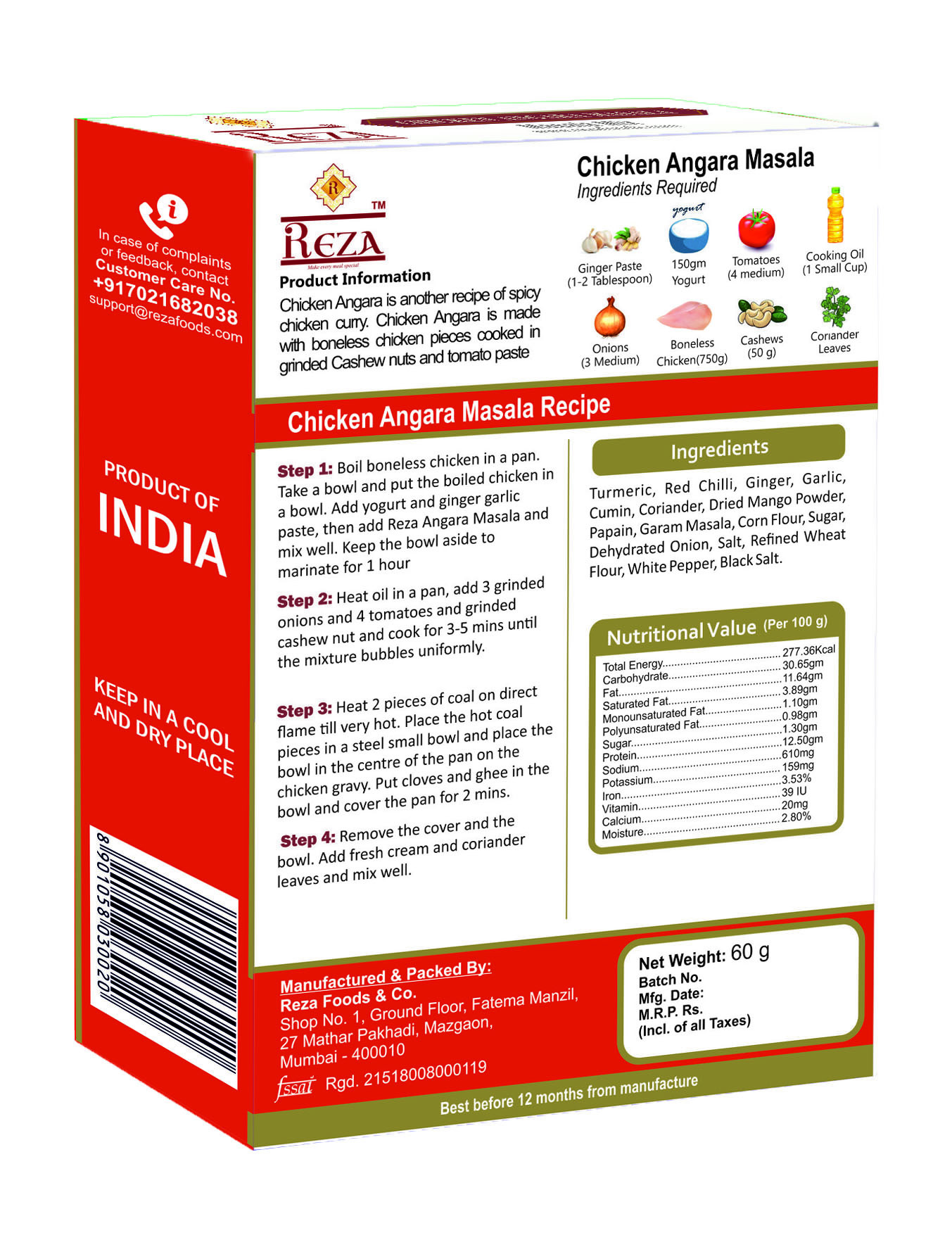 Chicken Angara Masala - 50g Packet, Mughlai Cuisine | Smoky Flavor, Rich Aroma, Fssai Certified, All Natural