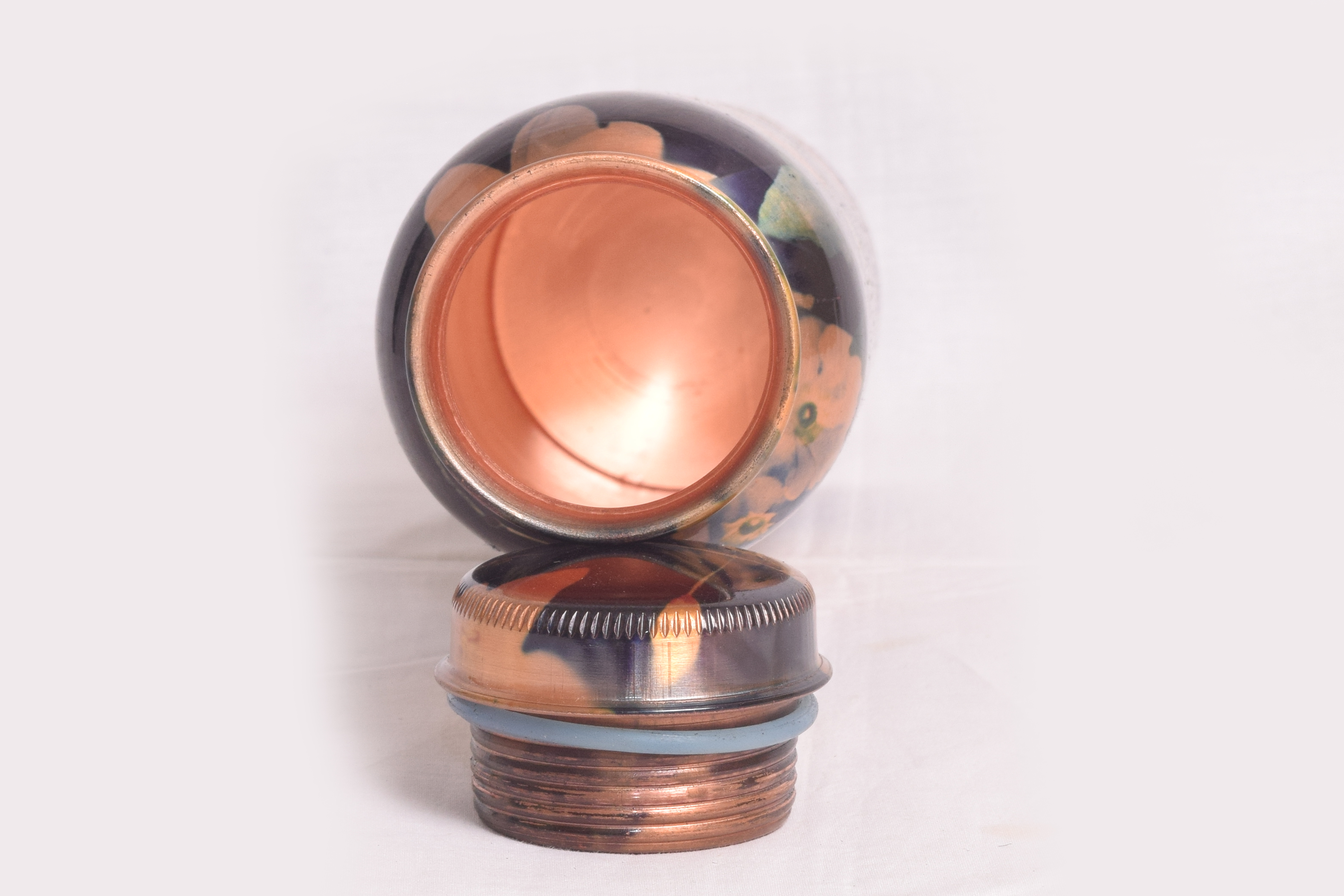 Printed Copper Water Bottle - 99.9% Pure Copper , Leak Proof Design With Silicon Seal, Easy Clean Wide Mouth, Free Ayurveda & Yoga Guide