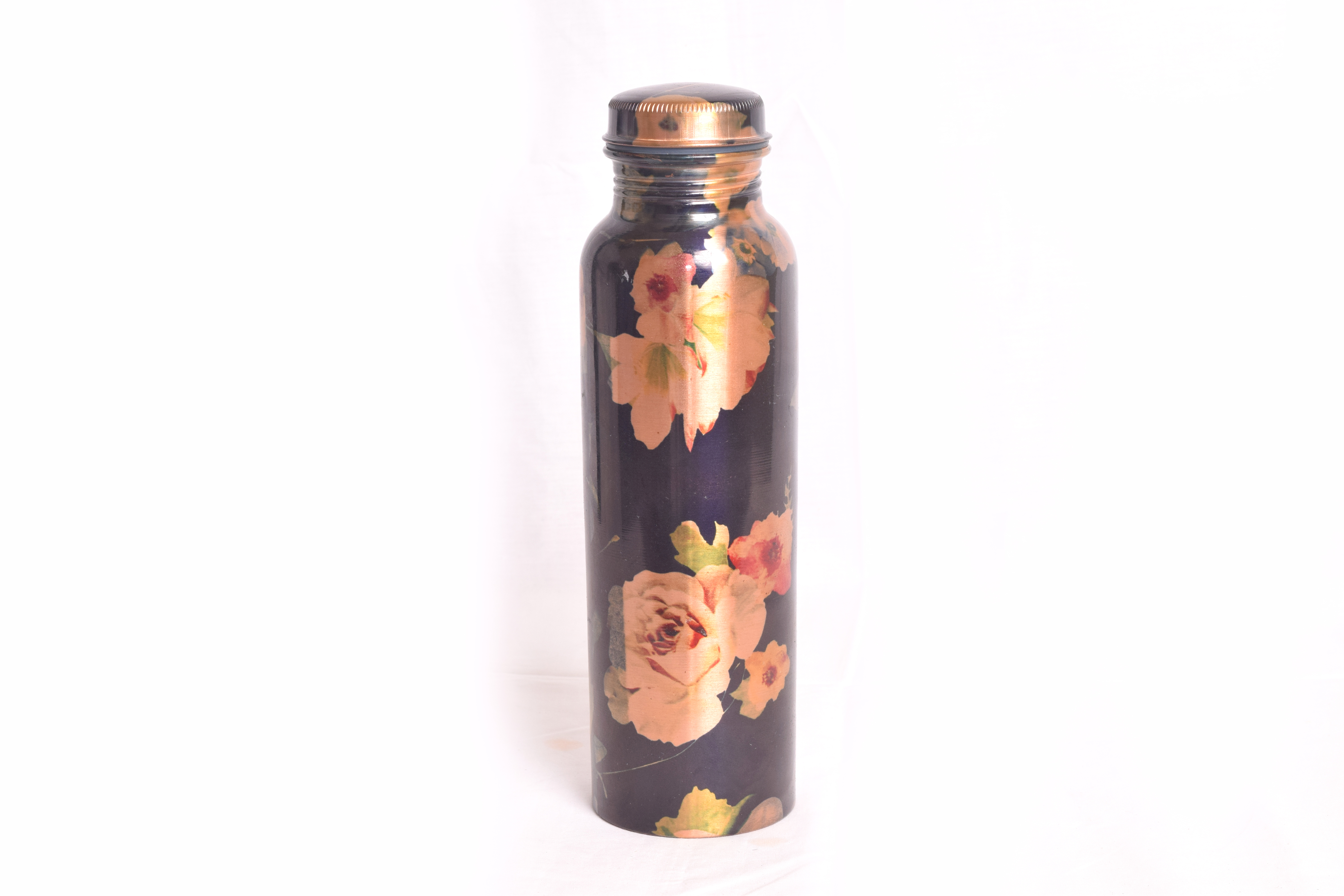 Printed Copper Water Bottle - 99.9% Pure Copper , Leak Proof Design With Silicon Seal, Easy Clean Wide Mouth, Free Ayurveda & Yoga Guide
