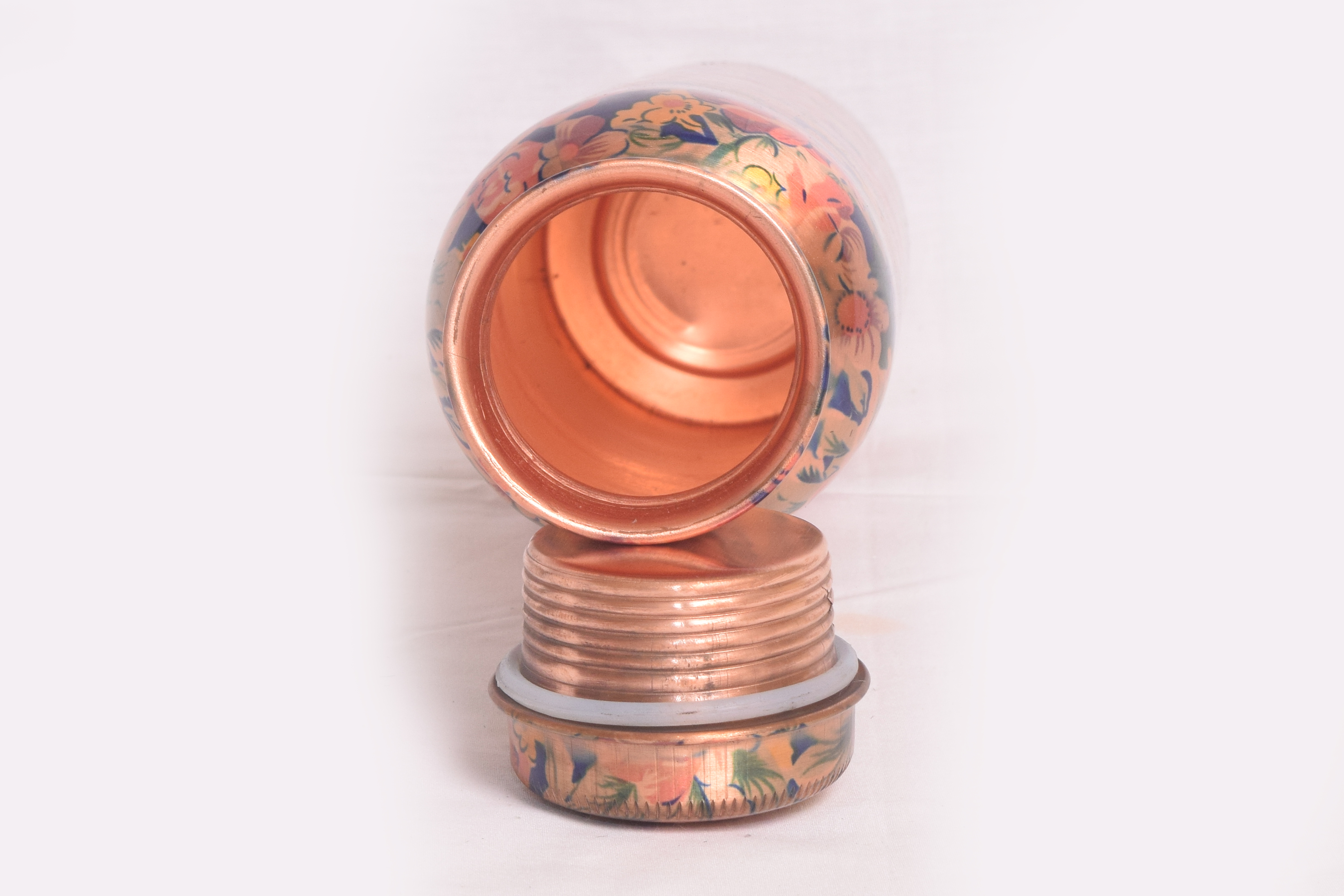Printed Copper Water Bottle - 99.9% Pure Copper , Leak Proof Design With Silicon Seal, Easy Clean Wide Mouth, Free Ayurveda & Yoga Guide