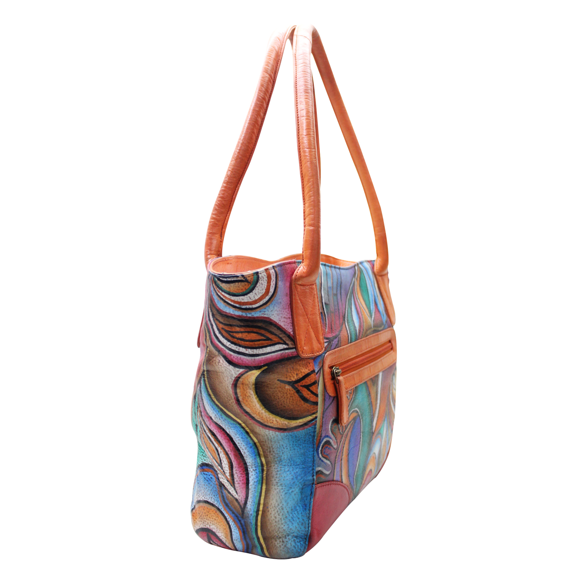 Printed Women Leather Hand Painted Tote Shoulder Bag