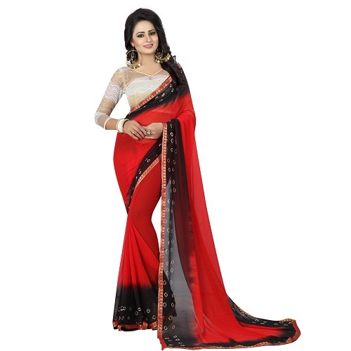 New Bandhani Chiffon Saree - Chiffon Silk Material, 5.5 Mtr Length, 0.8 Mtr Blouse, Yellow/black/blue/orange Color Options | Printed Bandhani Pattern, Ideal For Festivities