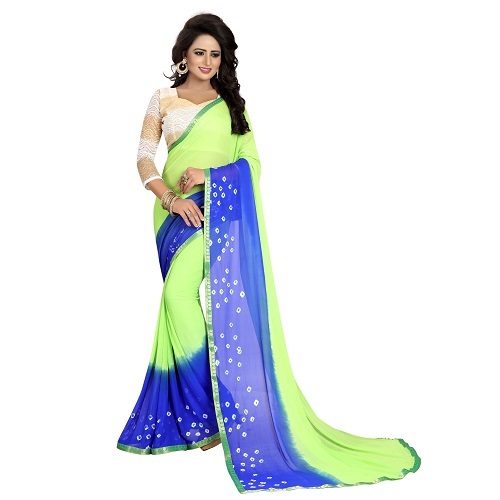 New Bandhani Chiffon Saree - Chiffon Silk Material, 5.5 Mtr Length, 0.8 Mtr Blouse, Yellow/black/blue/orange Color Options | Printed Bandhani Pattern, Ideal For Festivities