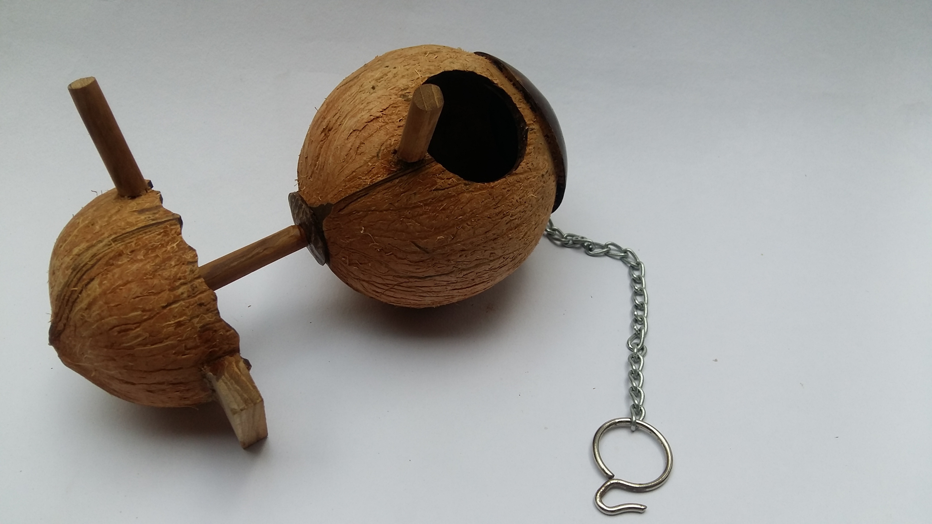 Coconut Shell Pet / Bird House With Feeder