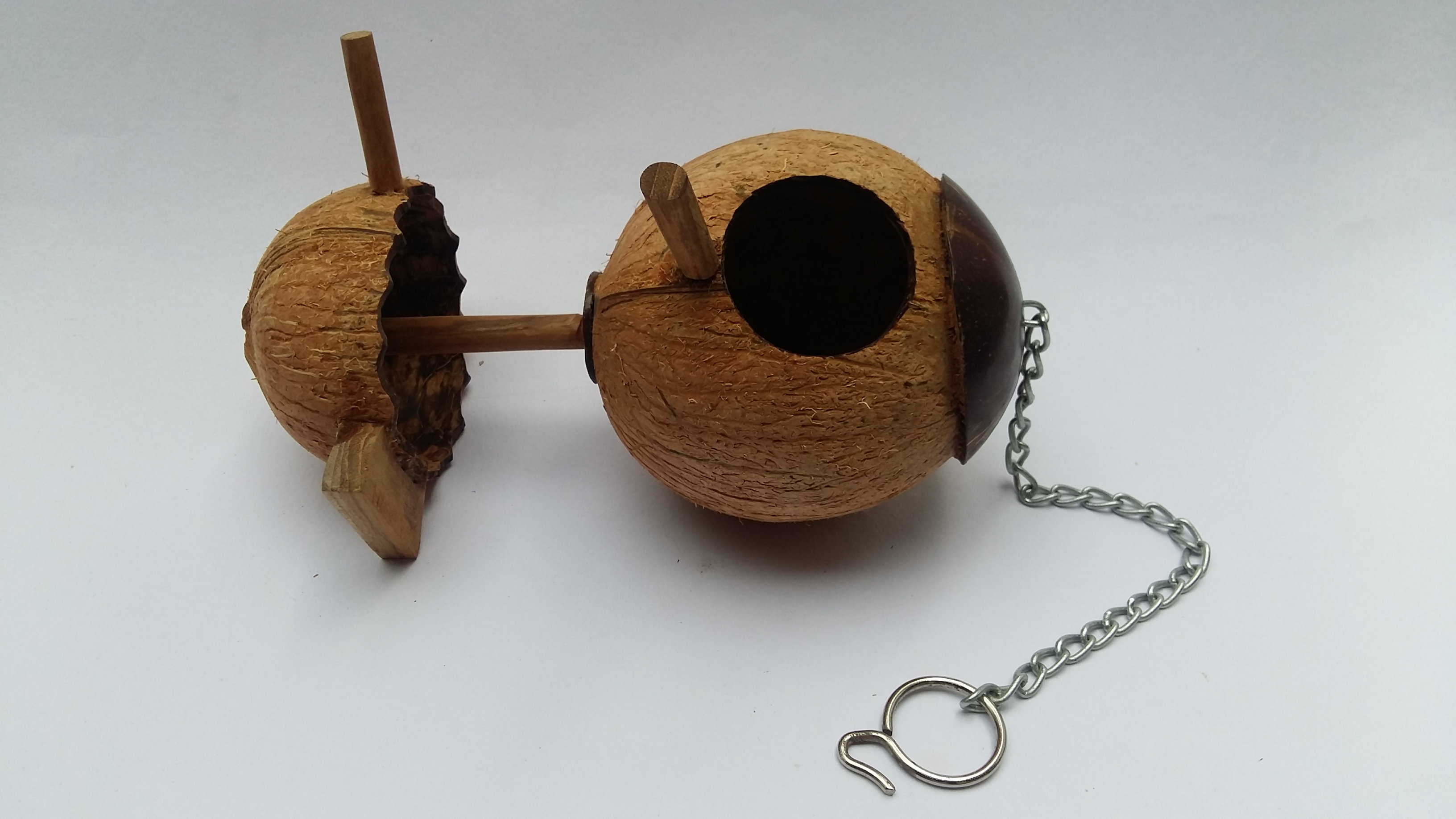 Coconut Shell Pet / Bird House With Feeder