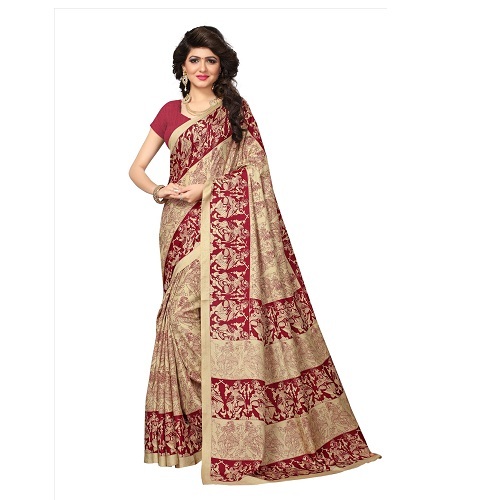 Manipuri Silk Fancy Saree - 5.5 Mtr Length, 0.8 Mtr Blouse | Art Silk, Printed Pattern, Available In Black, Red, Orange, Grey, Pink, Firozi