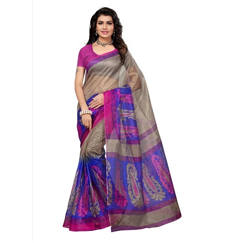 Fancy Printed Kota Doria Saree - Art Silk Fabric, Length: 5.5 Mtr, Blouse Length: 0.8 Mtr, Multi-colours, Printed Pattern