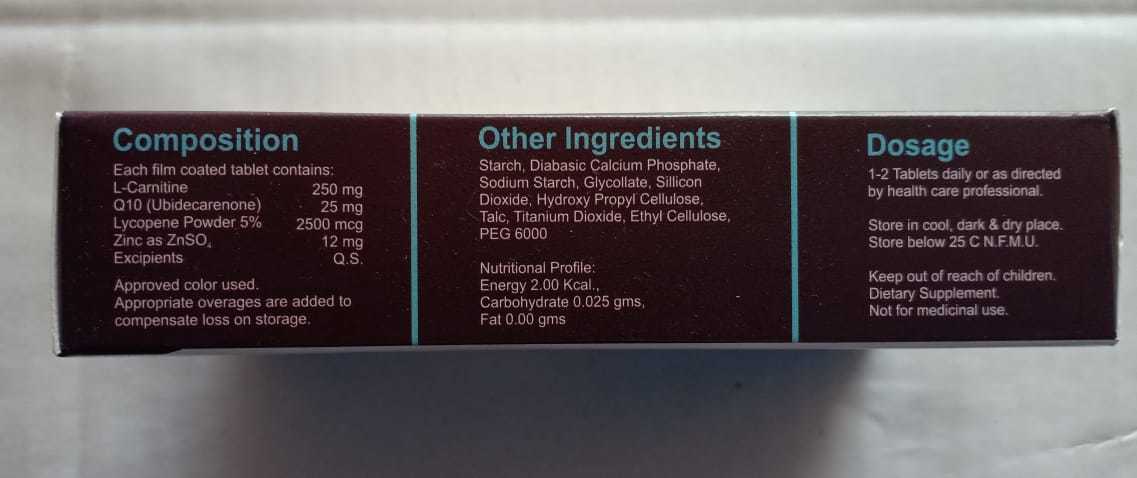 L-carnitine Zinc Q10 And Lycopene Tablet