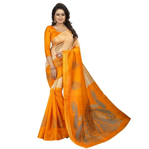 Designer Zari Border Saree - Art Silk, 5.5 Mtr Length, Mustard, Blue, Pink Colors | Patterned Fabric With 0.8 Mtr Blouse Length