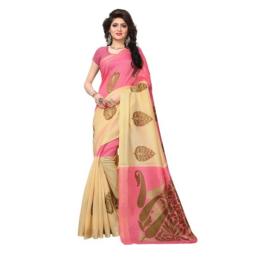 Designer Zari Border Saree - Art Silk, 5.5 Mtr Length, Mustard, Blue, Pink Colors | Patterned Fabric With 0.8 Mtr Blouse Length
