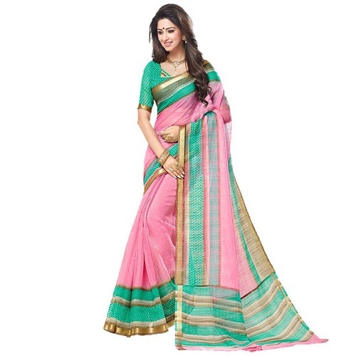 Designer Zari Border Saree - Art Silk, 5.5 Mtr Length, Mustard, Blue, Pink Colors | Patterned Fabric With 0.8 Mtr Blouse Length