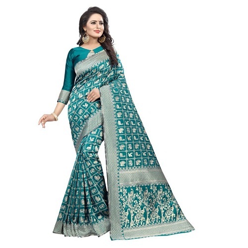 Blue Jacquard Printed Saree