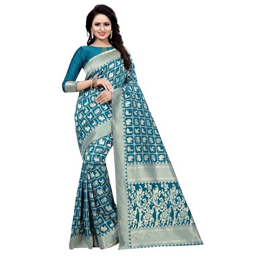 Blue Jacquard Printed Saree