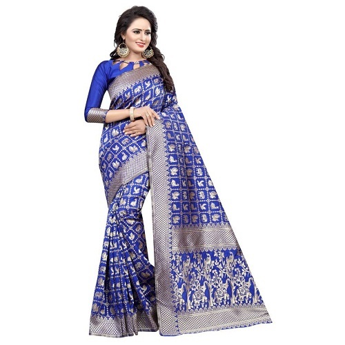 Blue Jacquard Printed Saree