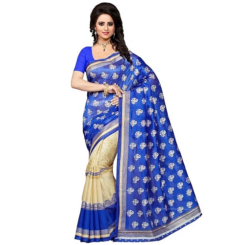 Fancy Foil Saree - Art Silk, 5.5 Mtr Length, 0.8 Mtr Blouse | Brown, Pink, Blue, Rani, Printed Pattern