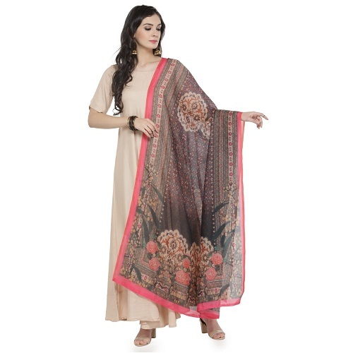 Silk Dupatta - Printed Ethnic Dress, 2.5 Meters Long, Multi-colour Silk, Other Sleeve Style, Intricate Kalamkari Design