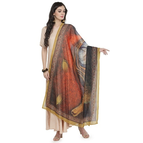 Silk Dupatta - Printed Ethnic Dress, 2.5 Meters Long, Multi-colour Silk, Other Sleeve Style, Intricate Kalamkari Design