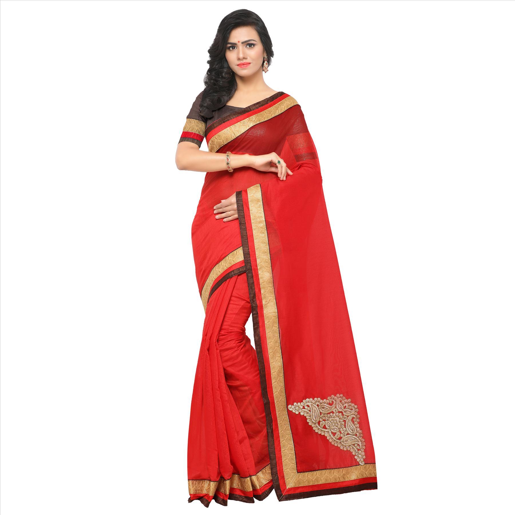 Chanderi Fancy Saree - Art Silk Fabric, Length 5.5 Mtr, Blouse Length 0.8 Mtr | Available In Green, Blue, Black, Maroon, Pink, Firozi, Suitable For All Seasons
