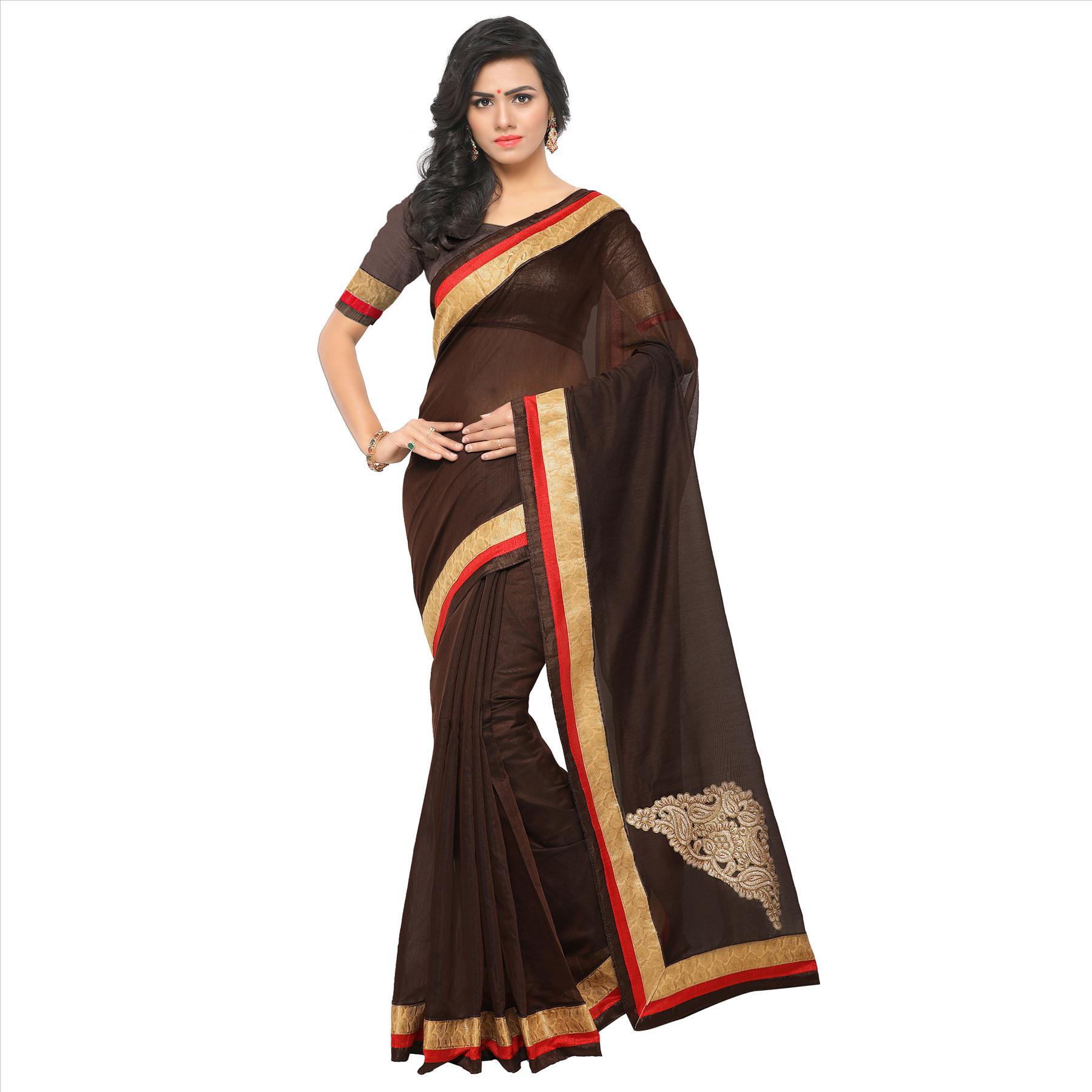 Chanderi Fancy Saree - Art Silk Fabric, Length 5.5 Mtr, Blouse Length 0.8 Mtr | Available In Green, Blue, Black, Maroon, Pink, Firozi, Suitable For All Seasons
