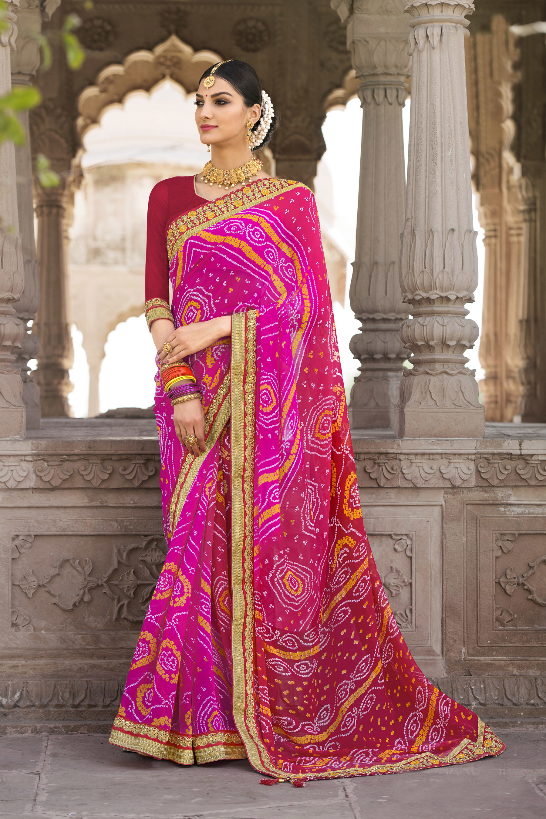 As Per Image Bandhani Saree