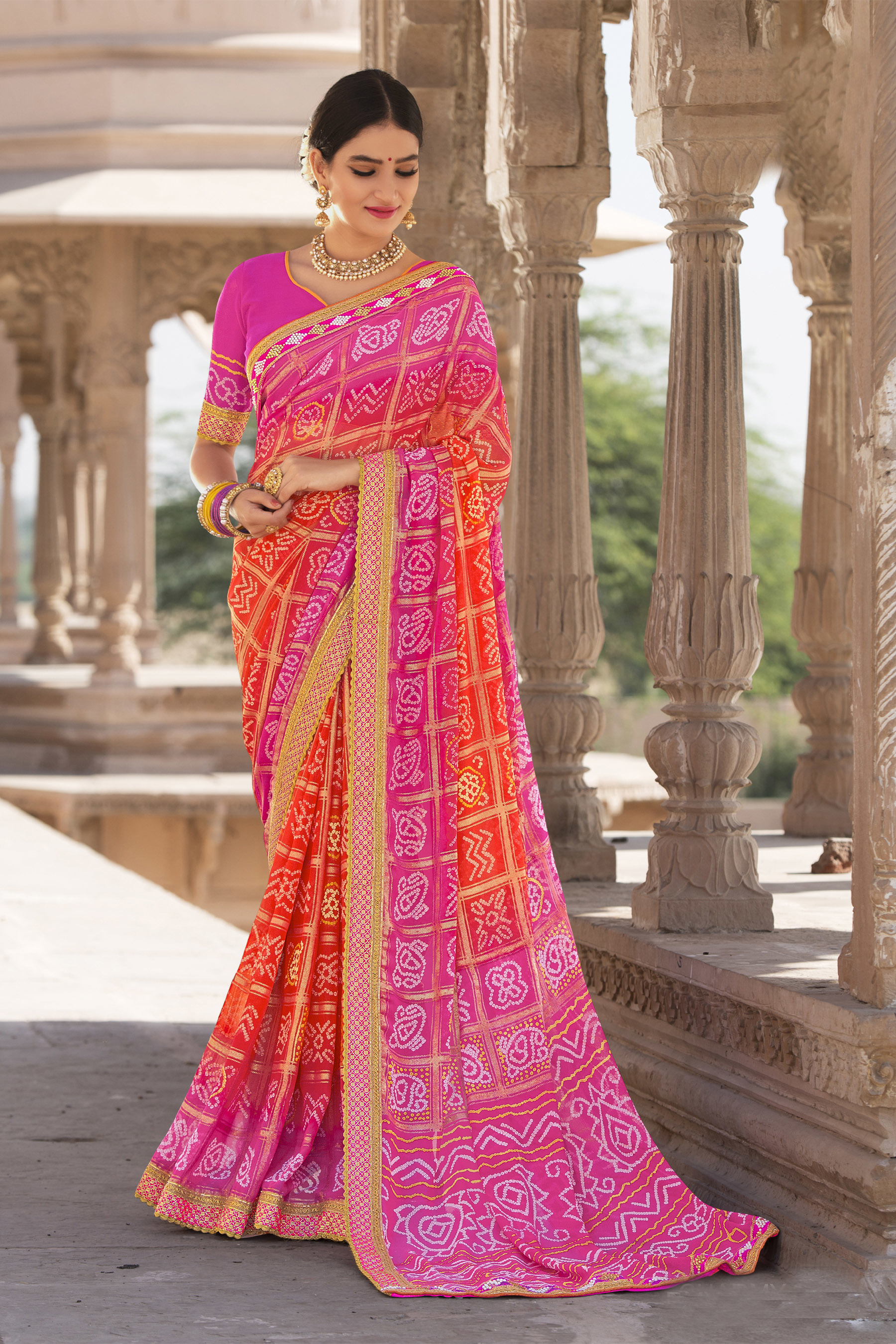 As Per Image Bandhani Saree