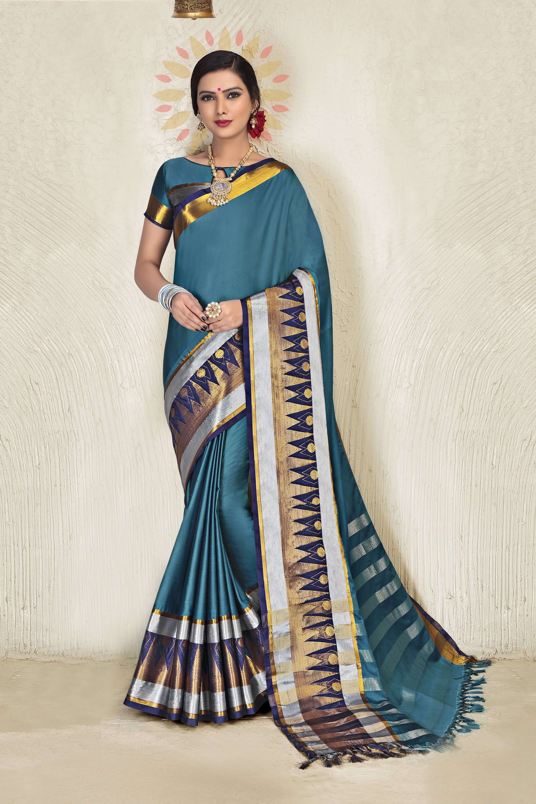 Designer Cotton Silk Saree - Cotton Blended, Customized Size, Embroidered Pattern, Printed Technics, Indian Ethnic Dress Type