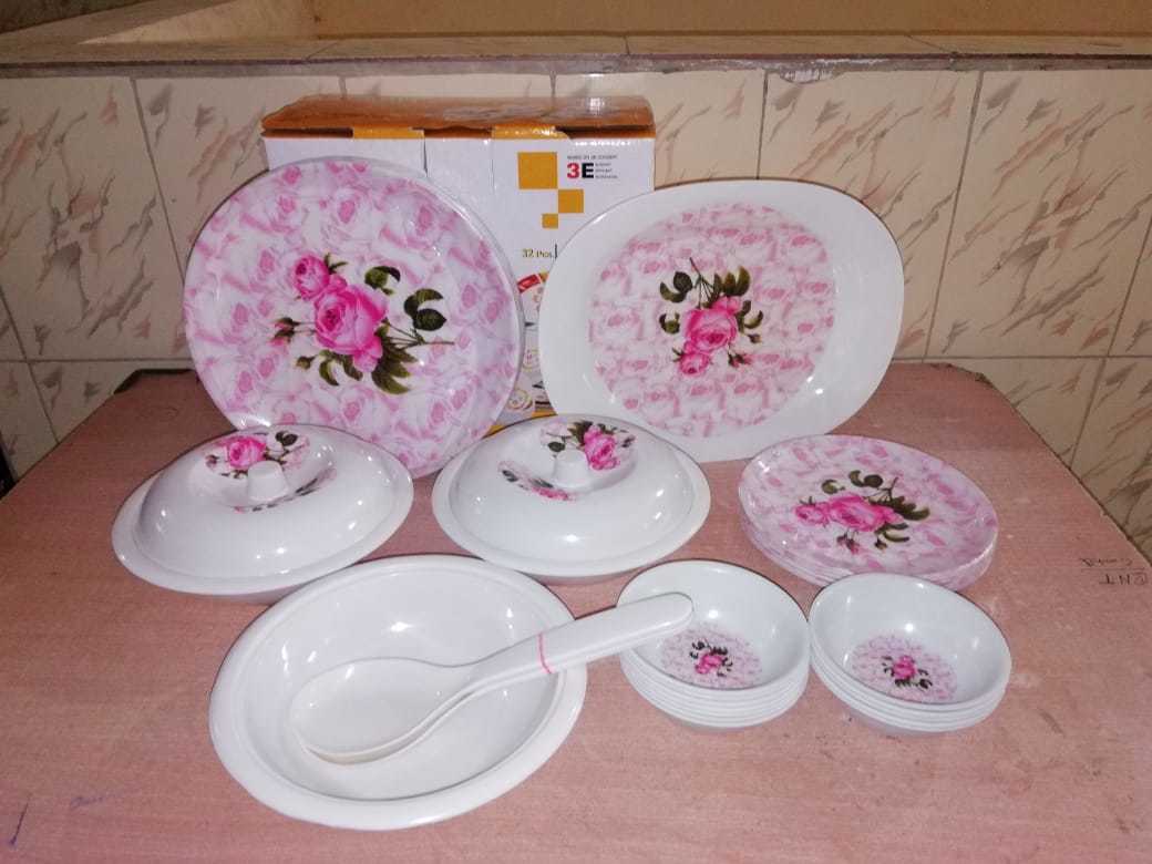 Designer Dinner Set - Melamine Material, 32 Pieces, Multi-color , Safe & Durable For Healthy Living
