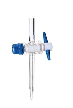 Stopcock - Glass, Straight Bore with PTFE Key, Blue and White Color, Laboratory Use, 10-24 mm I.D.