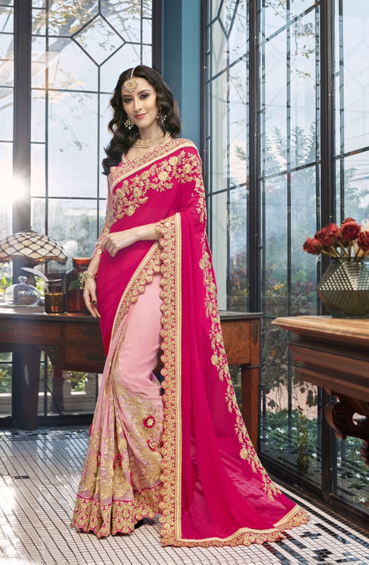 As Per Image Stone Work Georgette Saree