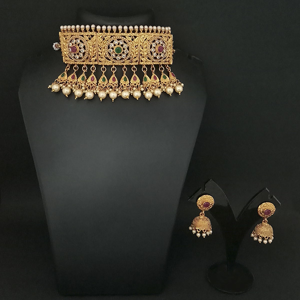 Kundan Choker Necklace Set - Zinc Alloy, Festive Occasion | Durable Design, Ad Stone & Pearl Embellishments, Ethnic Appeal For Women
