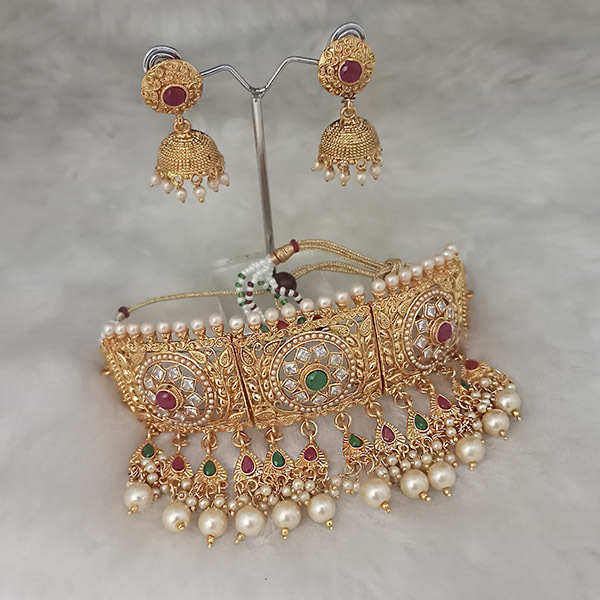 Kundan Choker Necklace Set - Zinc Alloy, Festive Occasion | Durable Design, Ad Stone & Pearl Embellishments, Ethnic Appeal For Women