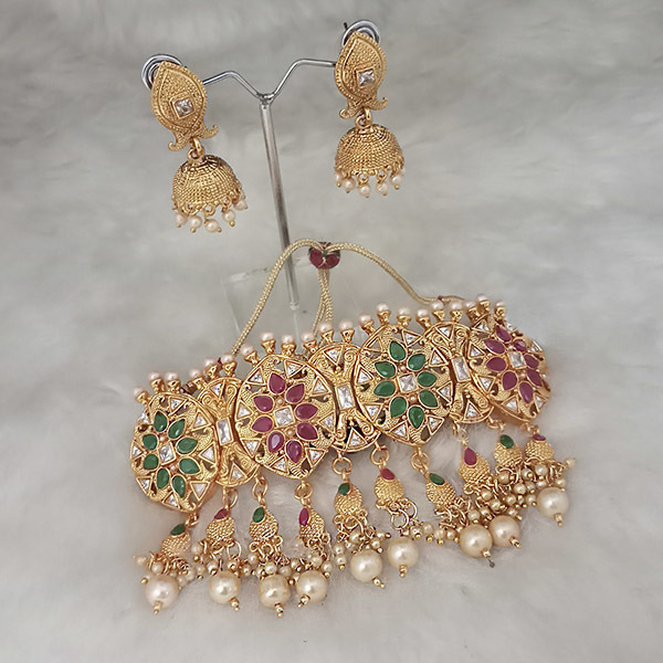 Kundan Choker Necklace Set - Zinc Alloy, Jhumki Earrings | Festive Occasion, Women's Jewelry With Elegant Design