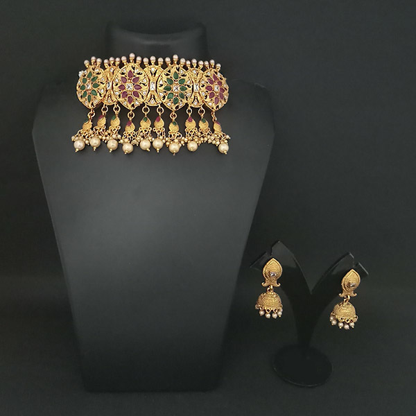 Kundan Choker Necklace Set - Zinc Alloy, Jhumki Earrings | Festive Occasion, Women's Jewelry With Elegant Design
