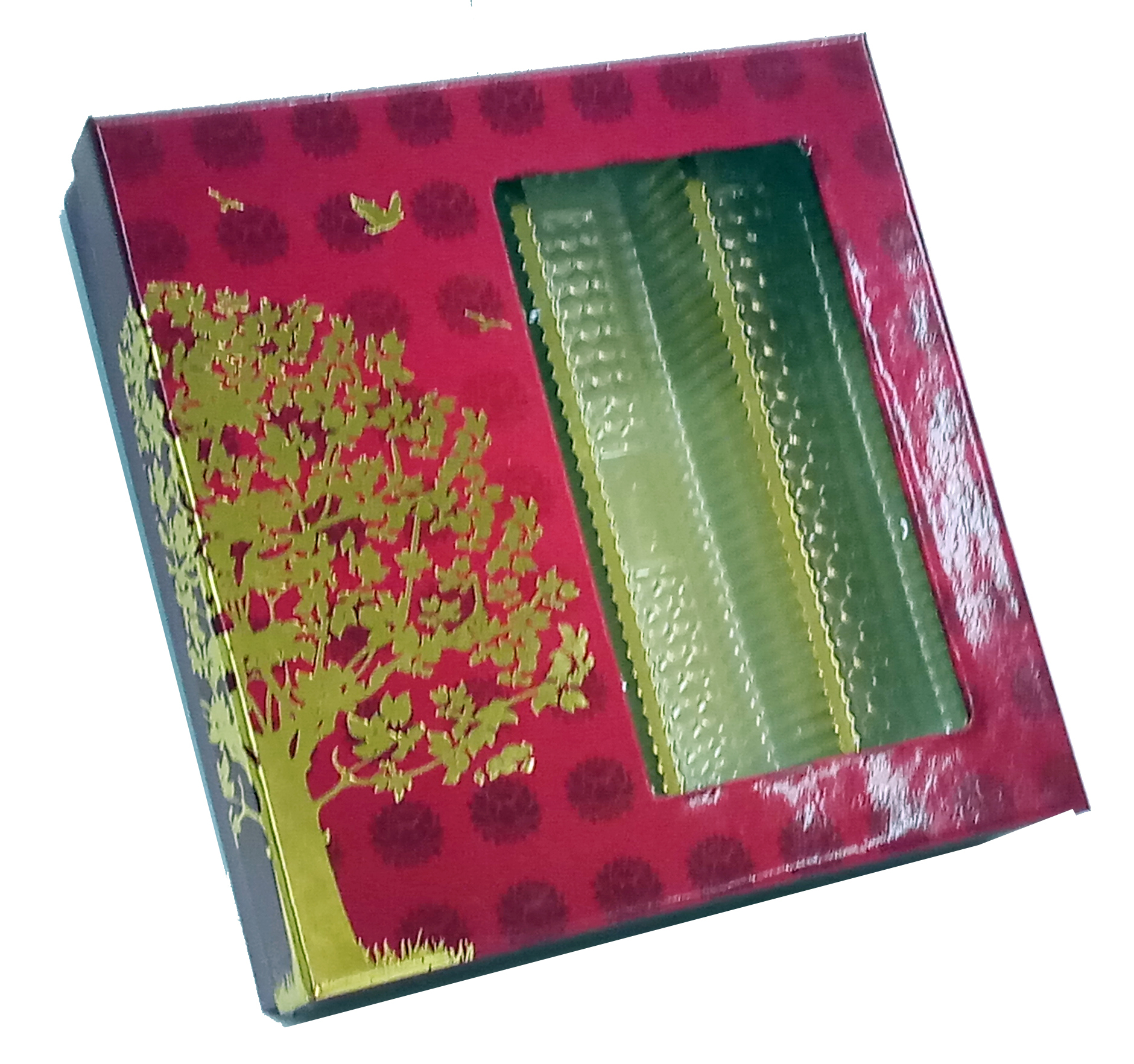 Tree Of Life (W) 1 Kg Box - Paper, 9.5 X 9.5 X 1.5 Inches, Maroon Red, Gloss Lamination + Gold Foil, Rigid With 5 Compartments For Custom Gifting