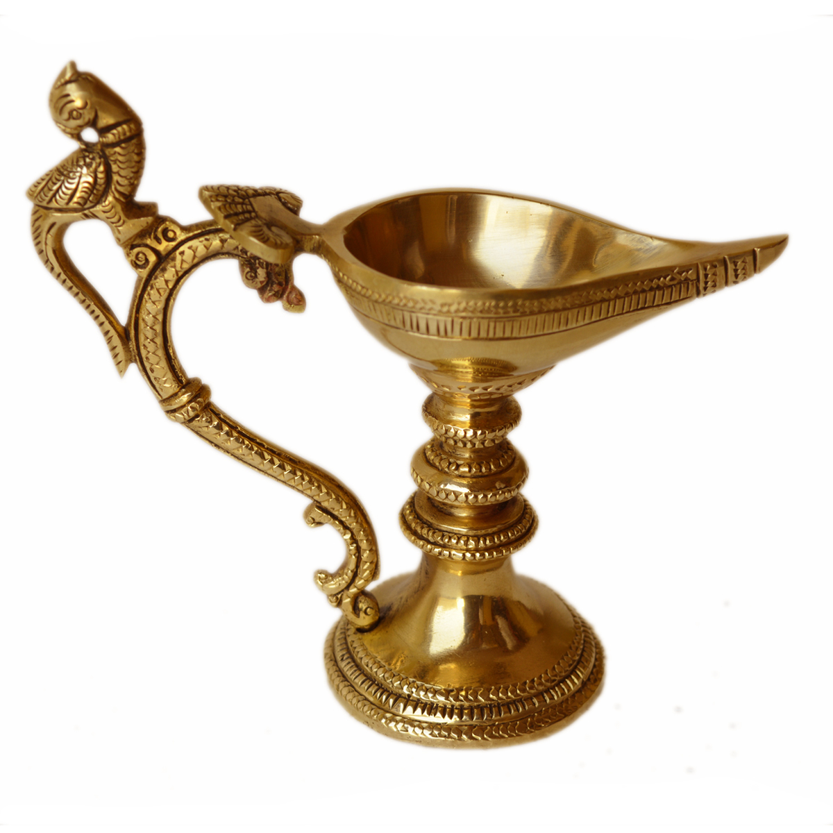 Golden Manufacture By Aligarh Brass Handle Table Diya Oil Lamp For Worship Deepak