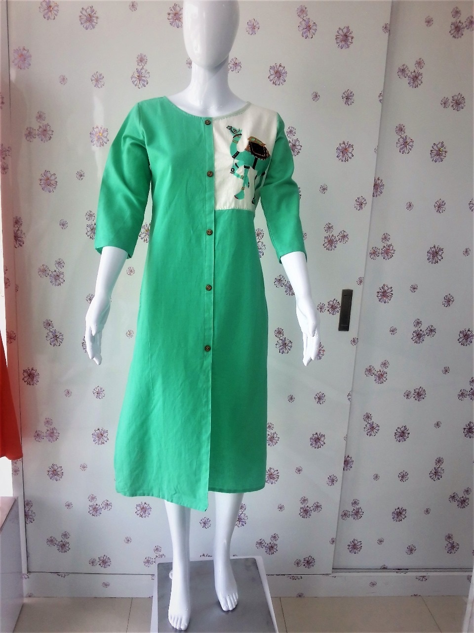 Mustured Embroidary Kurti