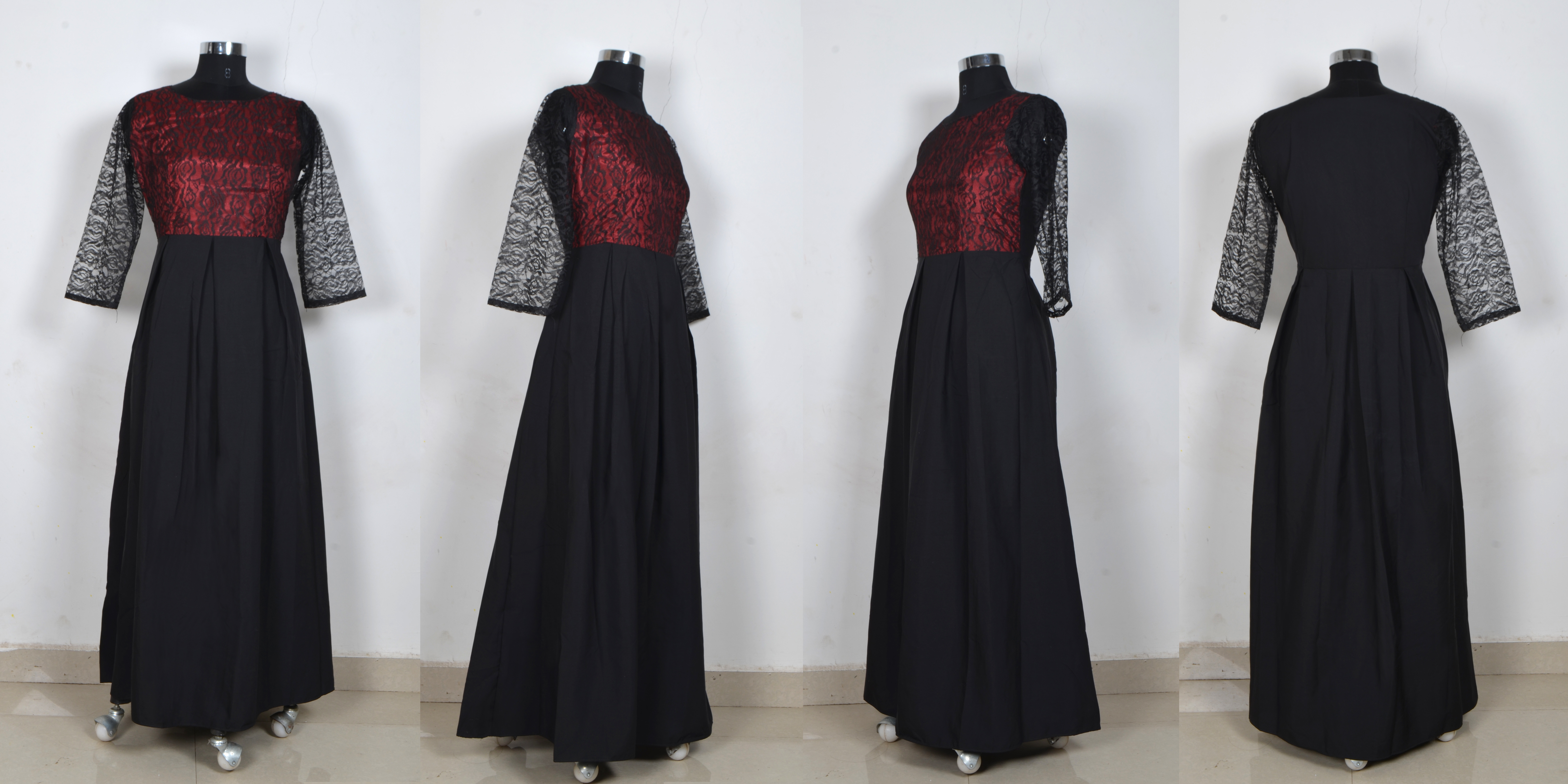 Western Dress And Gown - Crepe Material, Length: 52 Inch, Color: Black And Maroon, Sizes: S, M, L, Xl, Xxl | No Fade, Washable, All Season Wear