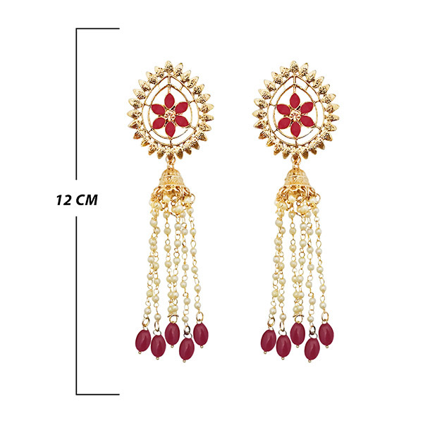 Red Dangler Earrings - Zinc Alloy , Imagination Pearl Studded, Ethnic Style For Women, Perfect For Festive Occasions