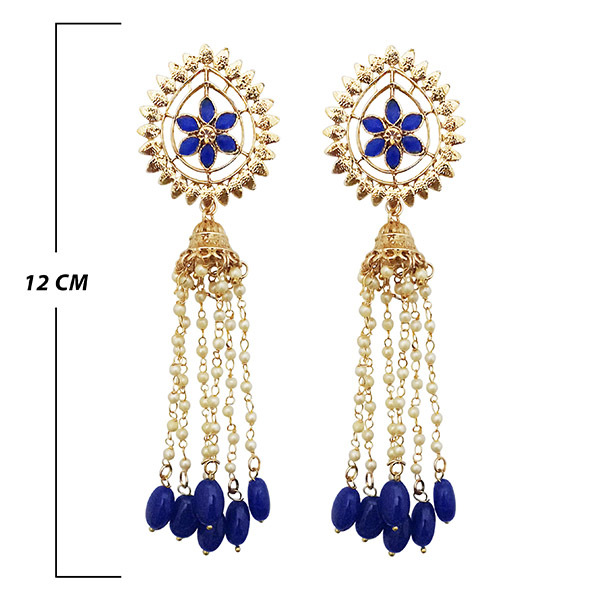Blue Dangler Earrings - Zinc Alloy, Ethnic Design With Imitation Pearls | Durable, Classy Look For Women, Perfect For Festive Occasions