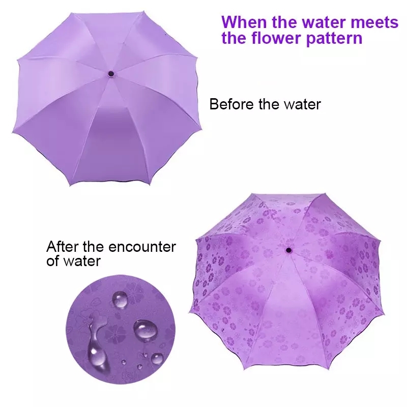 Magic Umbrella - Polyester Material, 24 Cm Size | Uv Protection, Color Changing Effect When Wet, Customizable In All Colors