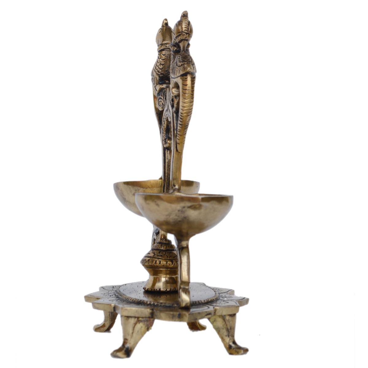 Golden Unique Table Diya With Parrot Design Of Two Wicks Made Of Brass Lamp