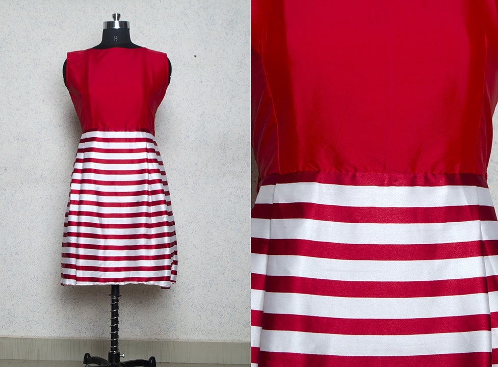 Western Dress - Taffeta, 37-38 Inch Length, Red Color, Sizes S-xxl | Printed Pattern, Sleeveless, No Fade, Washable, All Season