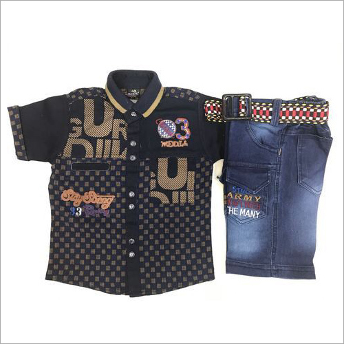 Designer Baba Suit - Cotton Blend, 16-Inch Shirt with Short Sleeves, 18-Inch Jeans in Navy Blue | Stylish Design, Comfortable Fit, Tear Resistant, Easy Wash, Long Lasting