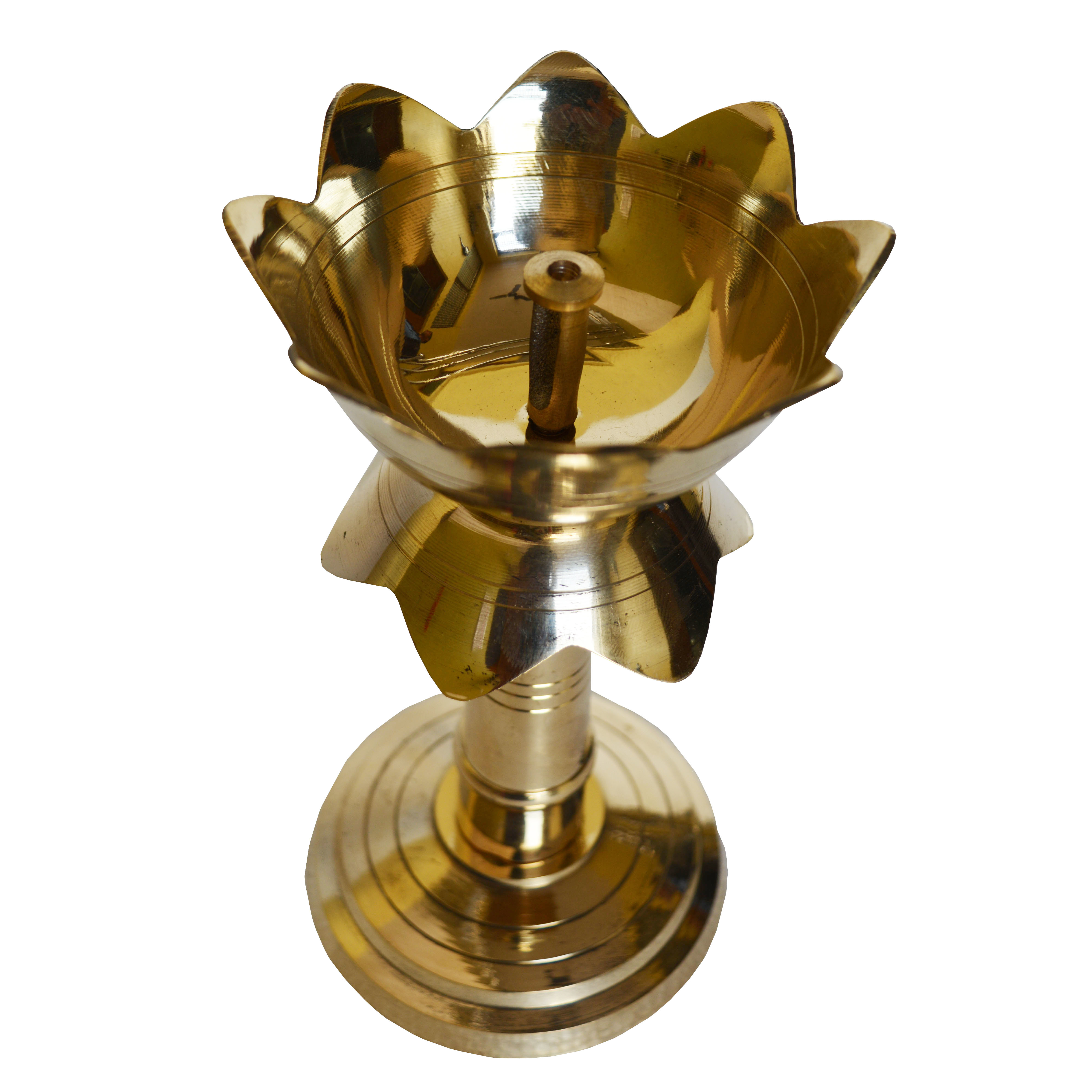 Golden Brass Lotus Diya And Hand Bell