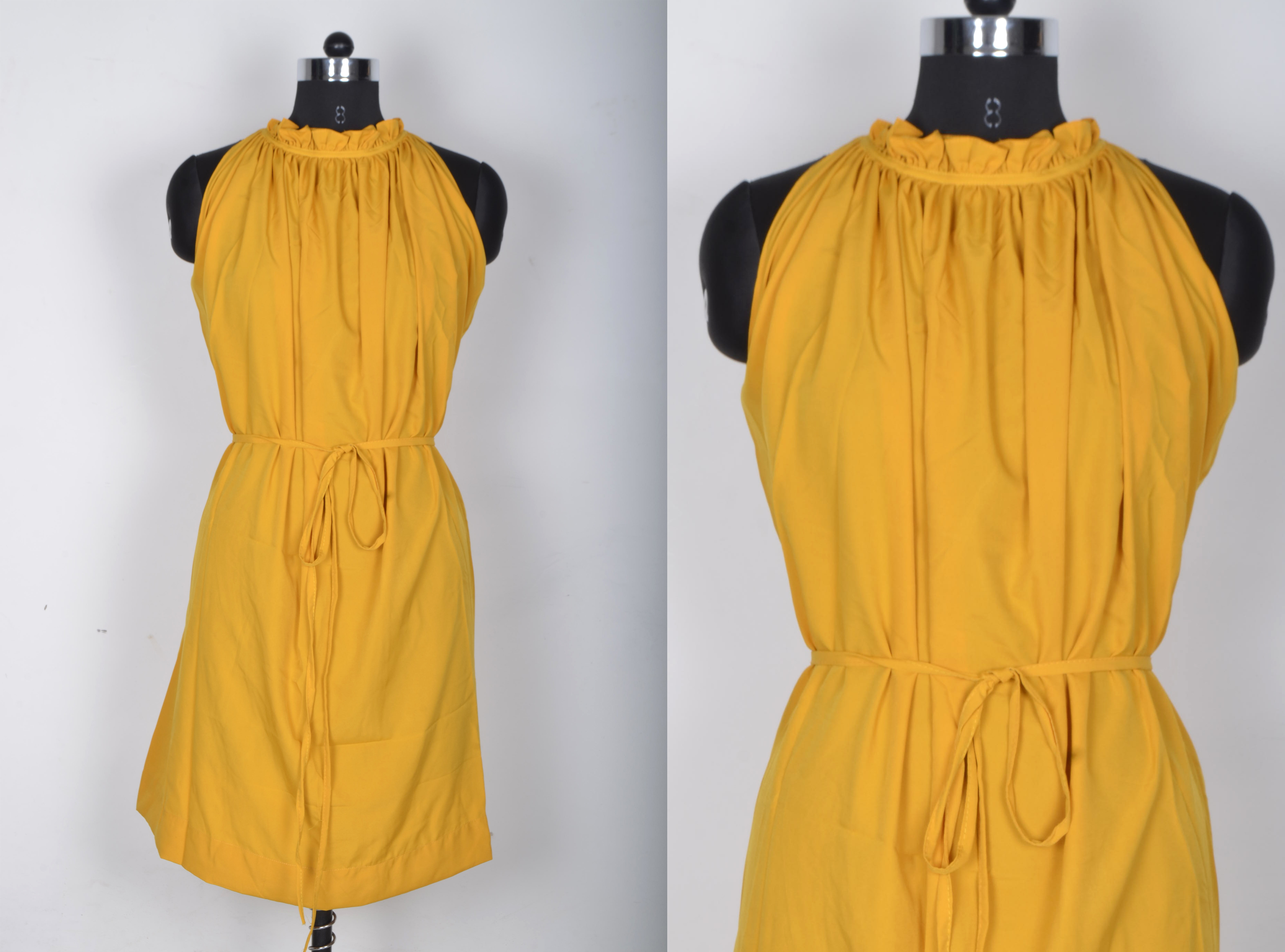 Western Dresses - Crepe Material, Size S-xxl, Yellow Color, Trendy Sleeveless Design, Printed Pattern, Washable & No Fade Feature