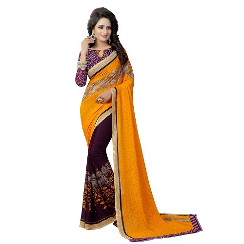 Georgette Saree - Art Silk Fabric, Multi-colors With Printed Pattern | All-season Wear For Rainy, Spring, Summer, And Winter